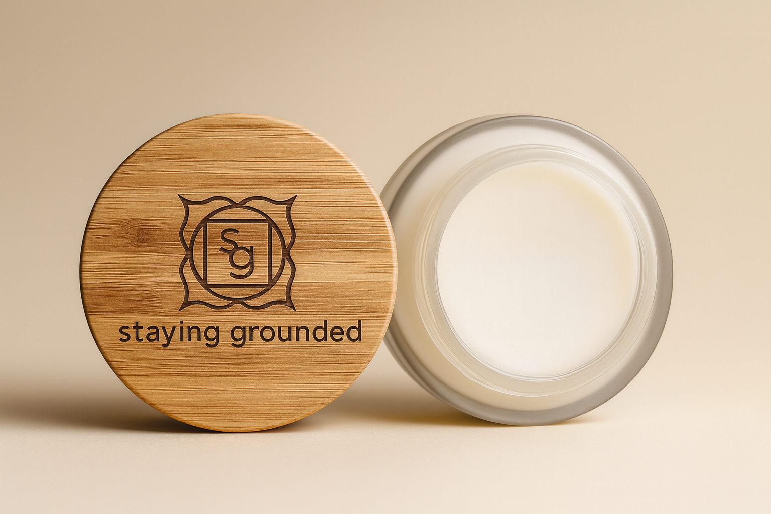 Staying Grounded Ritual Recovery Balm — bamboo lid open jar